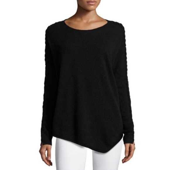 Neiman Marcus 100% Cashmere Asymmetric Oversized Sz S Braided Sleeve Sweater - Picture 1 of 13